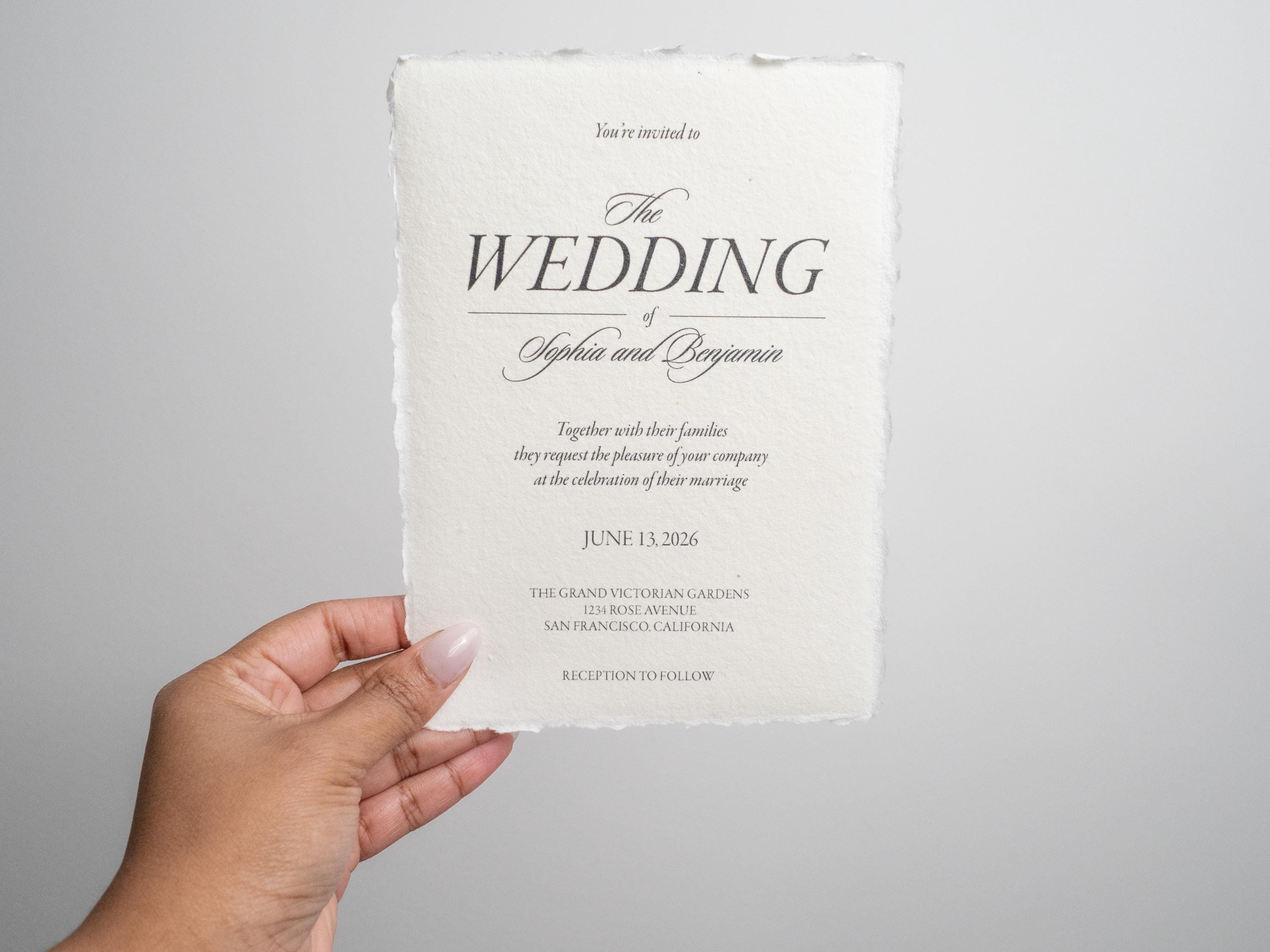 Custom wedding menu deckled edge print on cotton paper