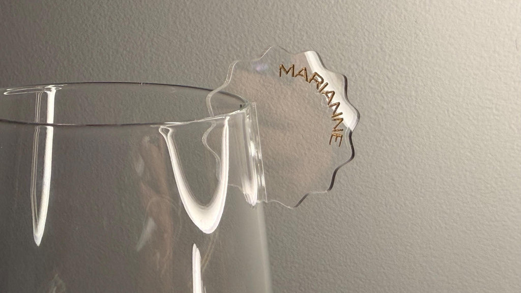 Personalized acrylic drink tag charm for champagne glasses