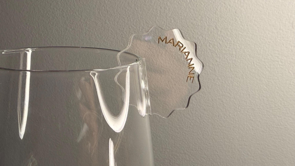 Personalized acrylic drink tag charm for champagne glasses