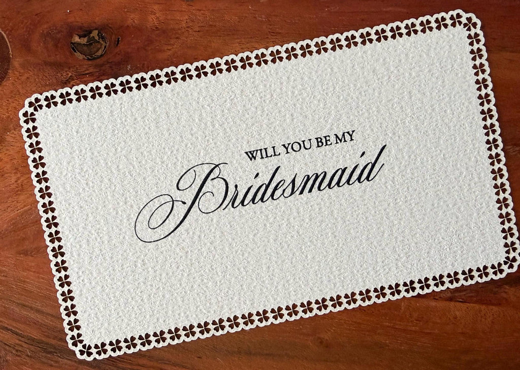 Laser Cut Lace Bridesmaid Proposal Card | Watercolor Textured Paper (6x3.5) | Old Money Aesthetic