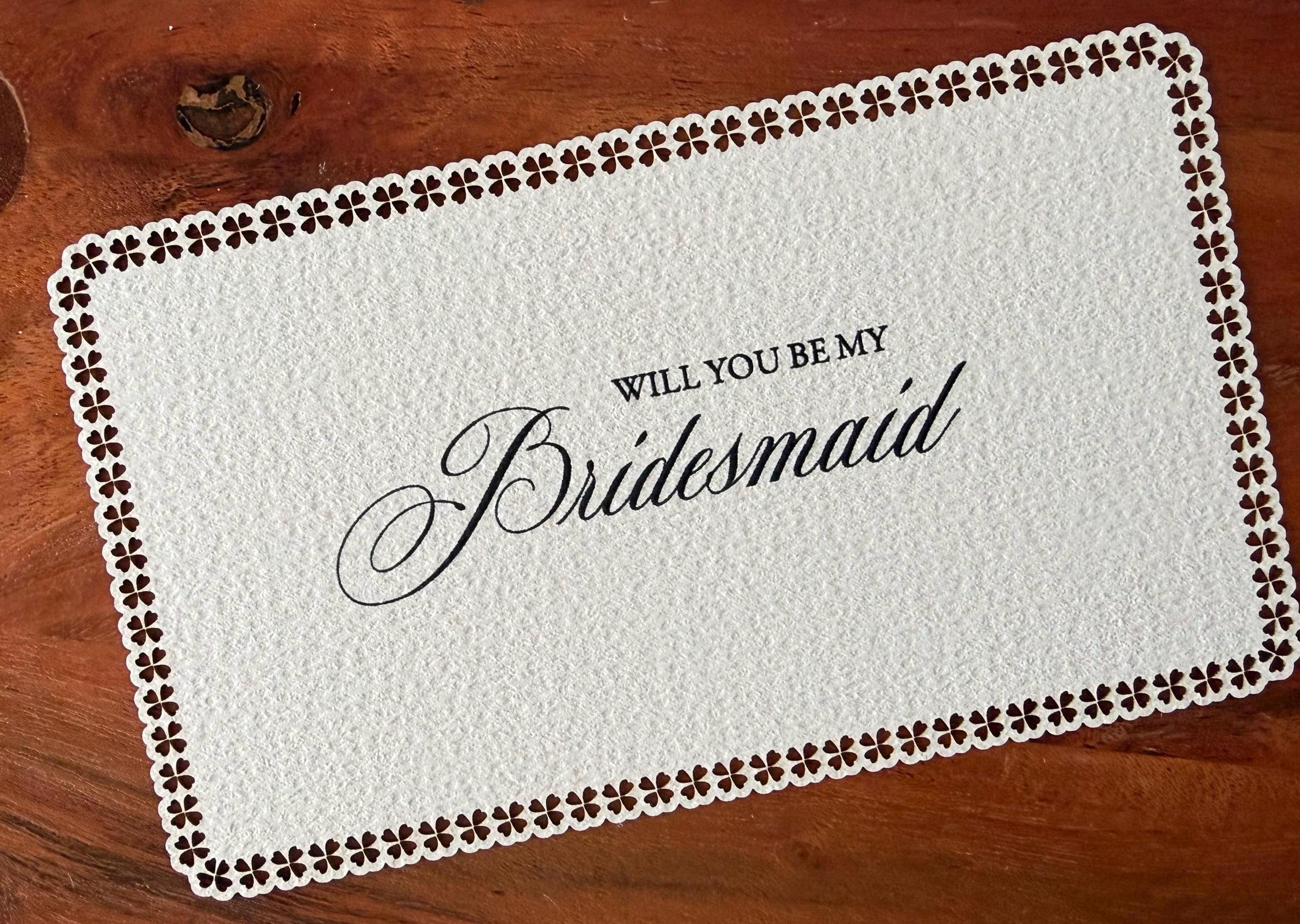 Laser Cut Lace Bridesmaid Proposal Card | Watercolor Textured Paper (6x3.5) | Old Money Aesthetic