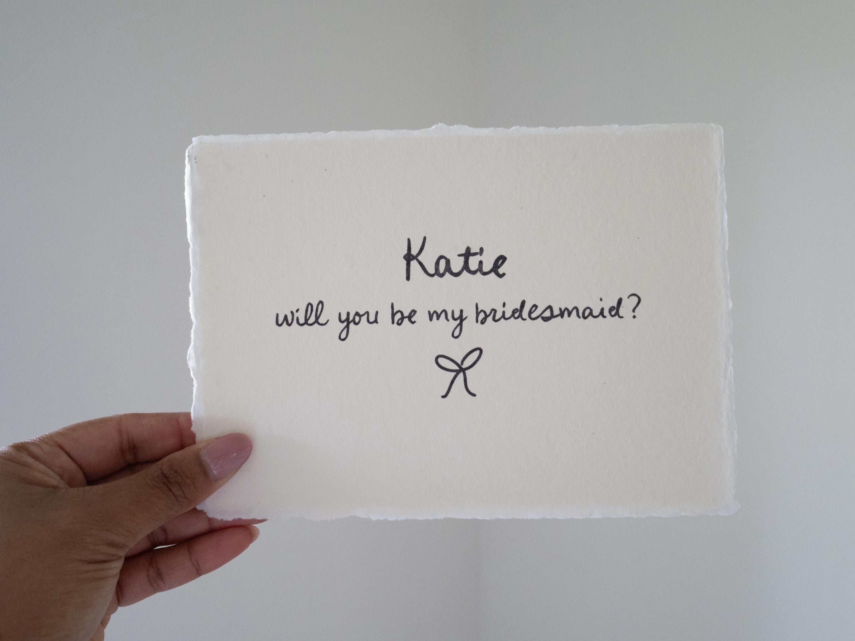 Custom Bridesmaid Proposal Card, Cotton Deckled Edge Print