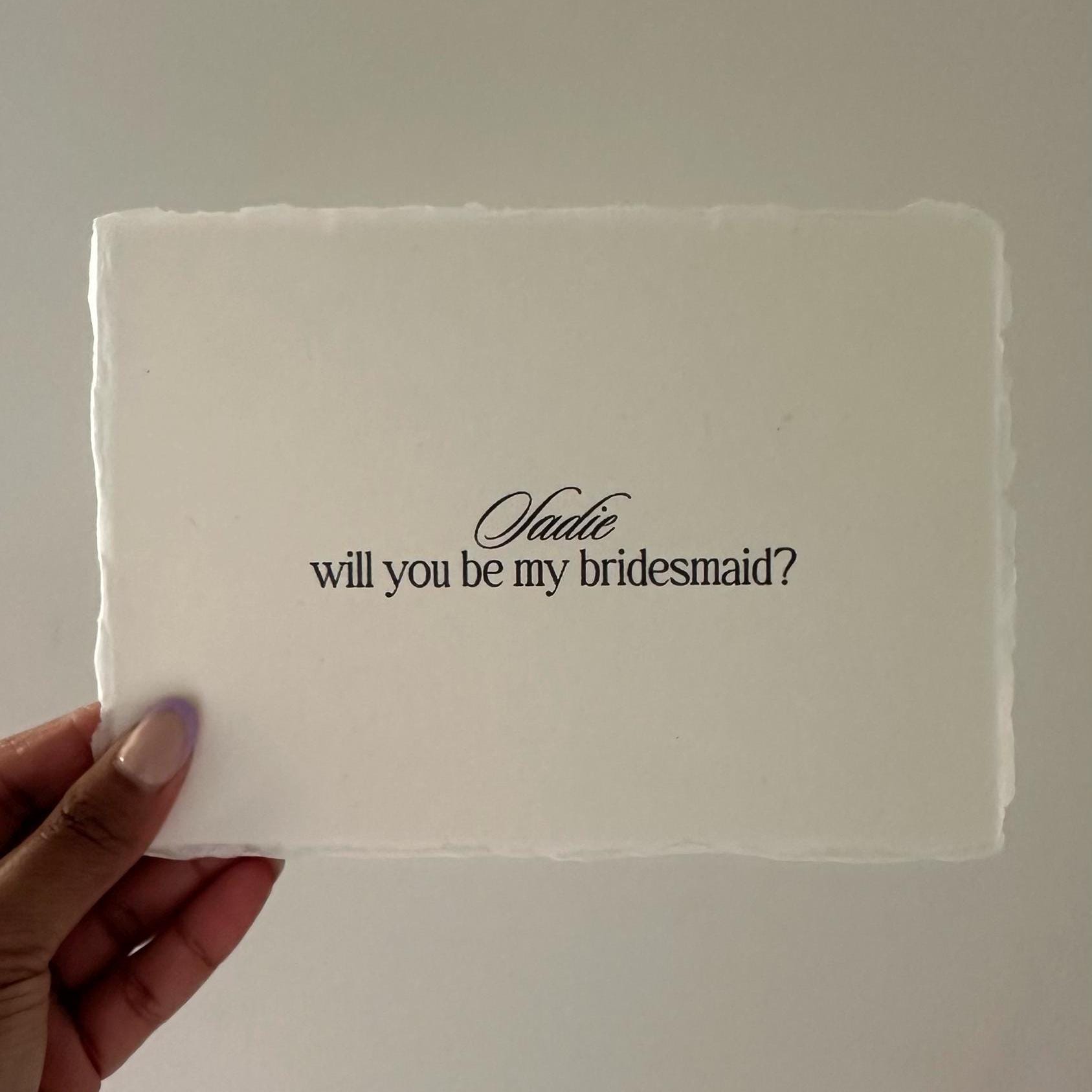 Custom Bridesmaid Proposal Card, Cotton Deckled Edge Print