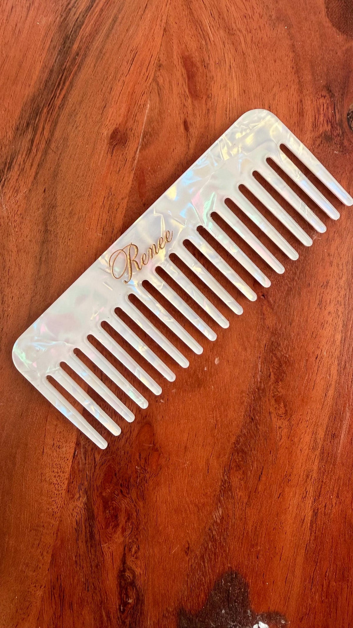Personalized engraved iridescent acrylic hair comb